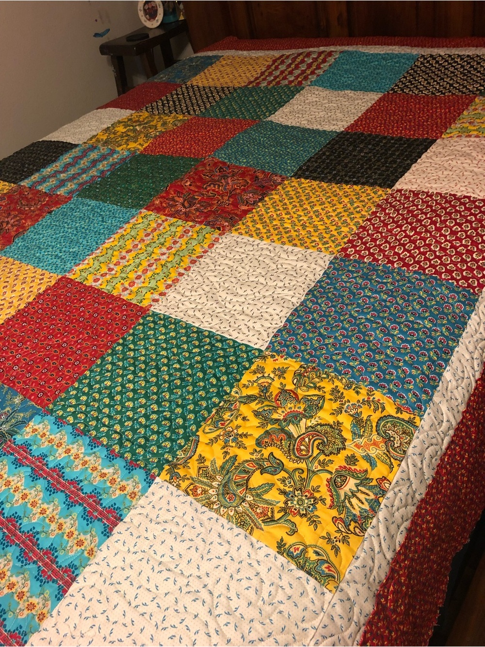 HAND PIECED  - ONE OF A KIND 
Multicolor Patchwork Quilt